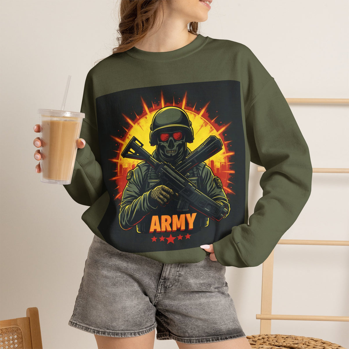 Army Tribute Skull Graphic Sweatshirt | Intuition Within